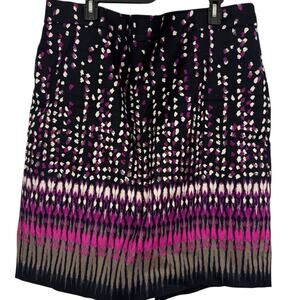 Ann Taylor Womens Pencil Stretch Cotton Navy Purple Print Skirt Knee Length 18